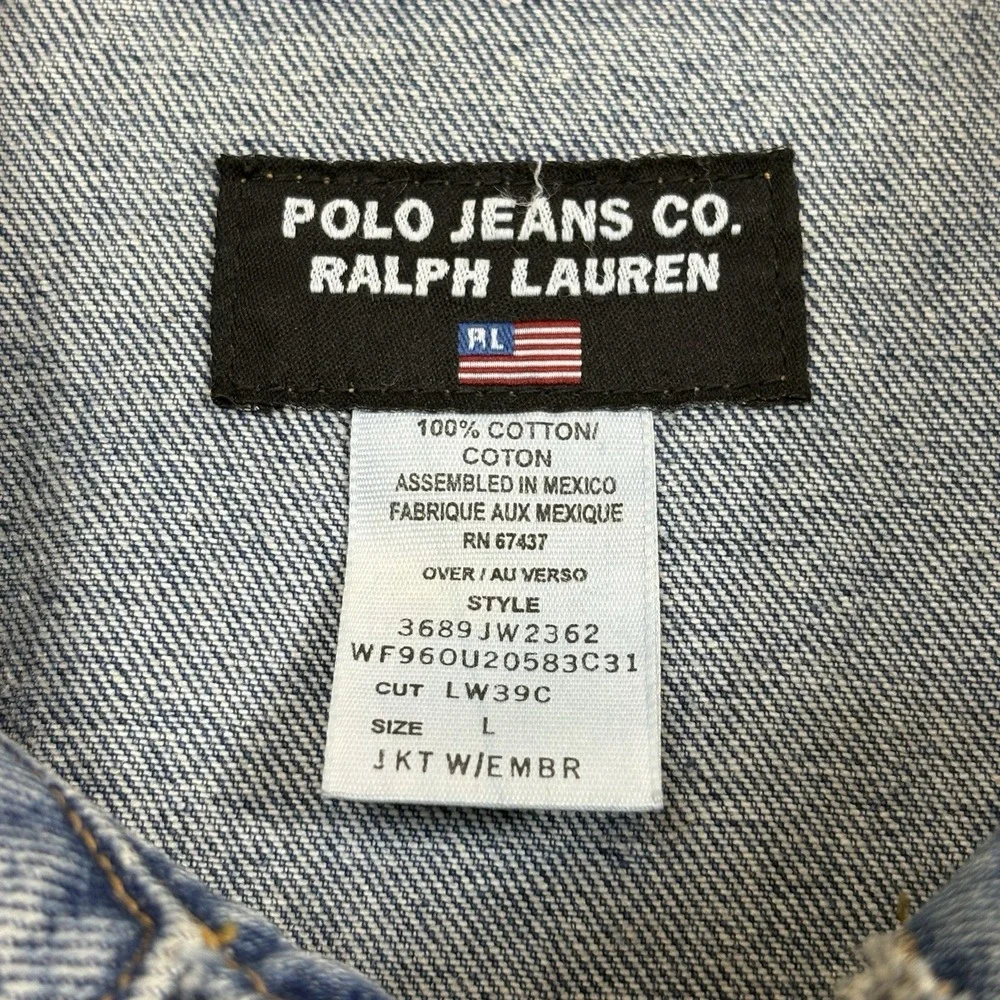 Vtg Ralph Lauren Polo Jeans Co Denim Jacket American Flag Patch Womens Sz L USA - Picture 3 of 14